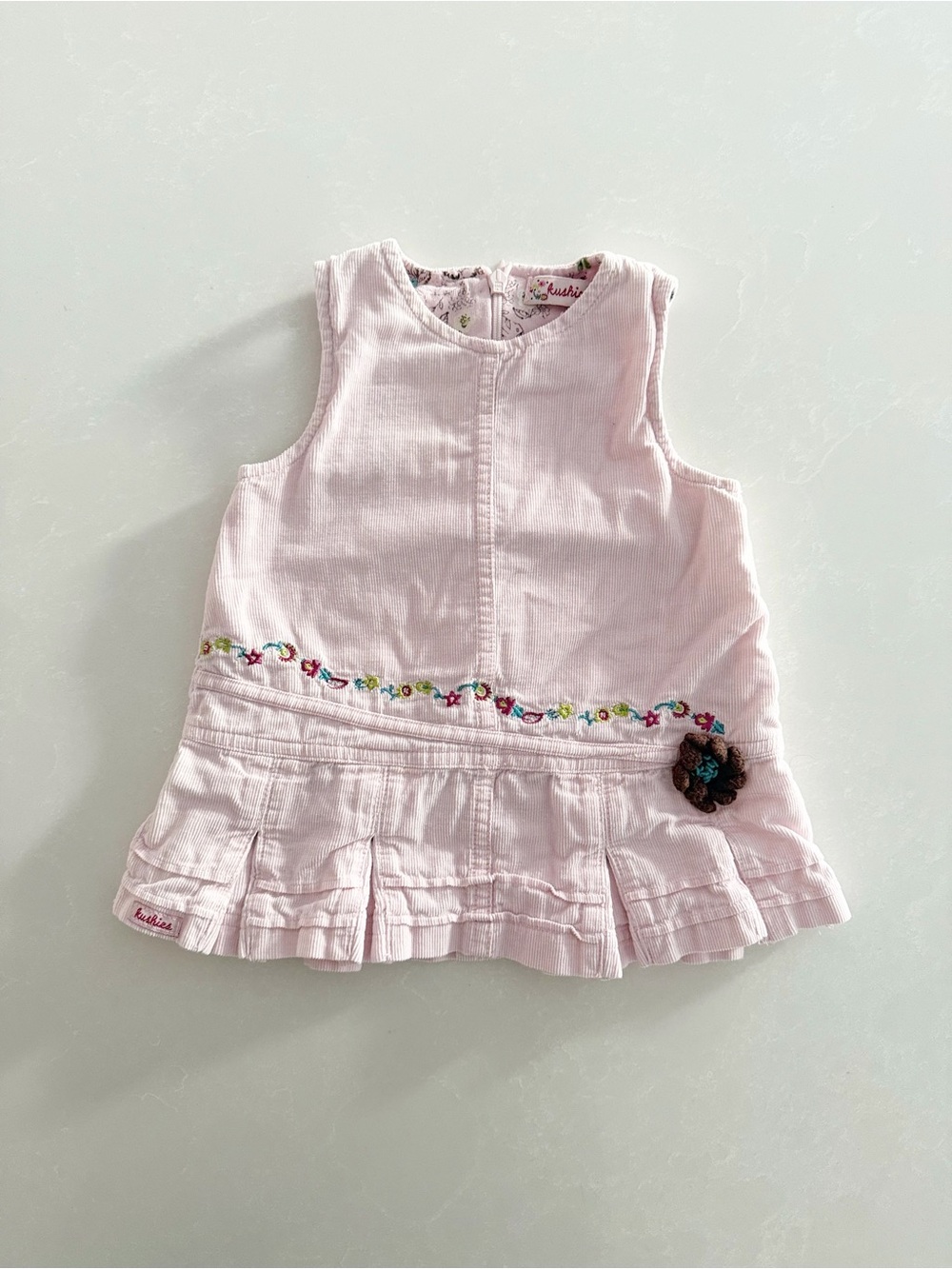 Kushies Pink Corduroy Floral Dress | Baby 3M